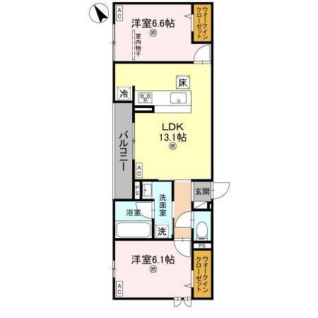 D-ROOM 大橋(2LDK/3階)の間取り写真