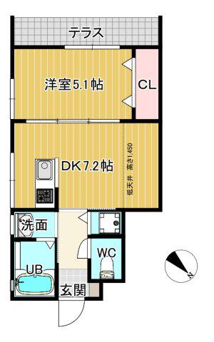 リブエール水田(1DK/1階)の間取り写真