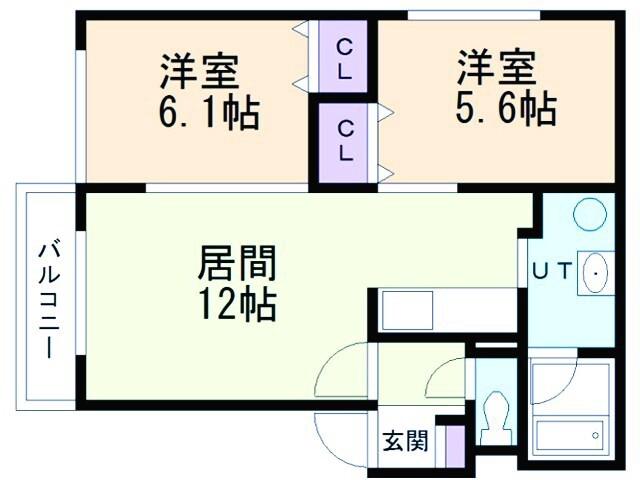 グランコート登別(2LDK/1階)の間取り写真
