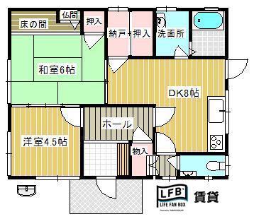 JR山口線 湯田温泉駅 徒歩35分 1階建 築39年(2DK/1階)の間取り写真