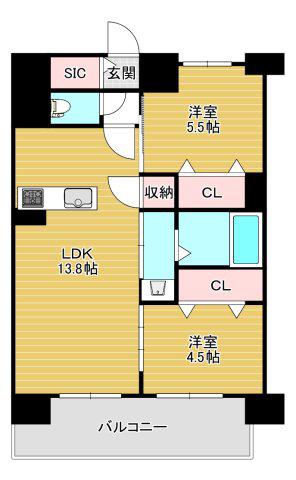 セイワパレス美章園駅前(2LDK/8階)の間取り写真