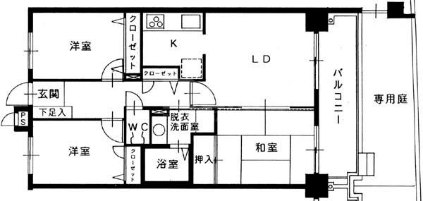 ルミナス百道(3LDK/1階)の間取り写真