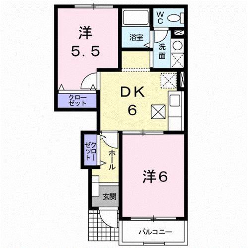 アルトピアーノA(2DK/1階)の間取り写真