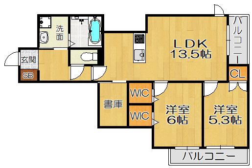 クレールメゾン東園田(2LDK/1階)の間取り写真