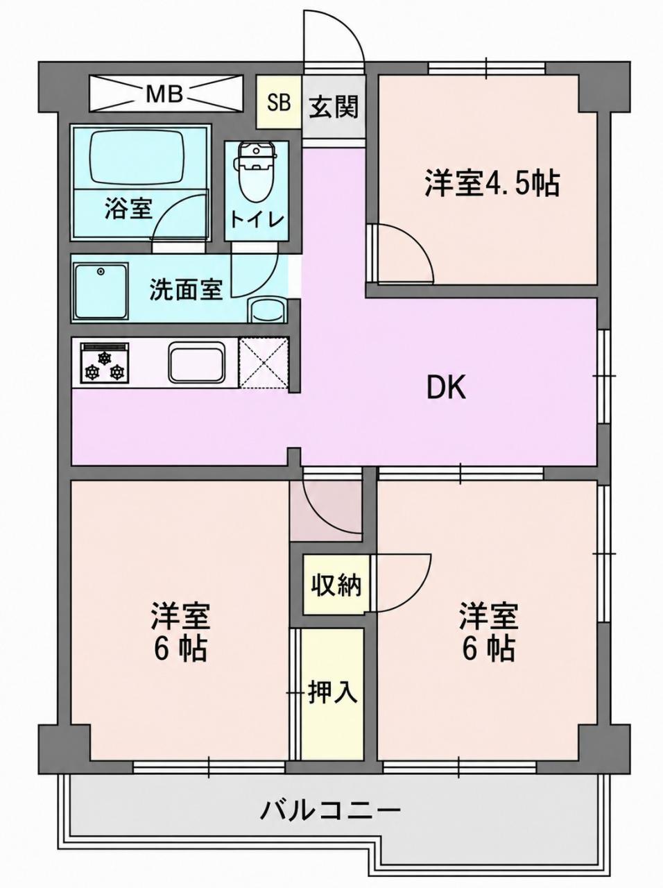 ロイヤルハイツ吉岡 B棟(3DK/6階)の間取り写真