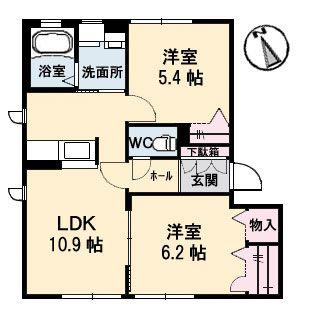 ヴァン・ベールD棟(2LDK/1階)の間取り写真
