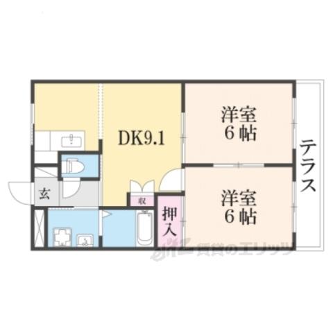 ハッピーガーデン(2DK/2階)の間取り写真
