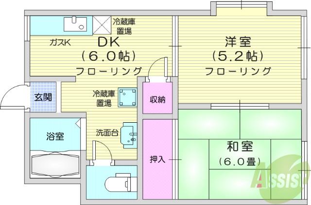 グリーンヒルズA(2DK/2階)の間取り写真
