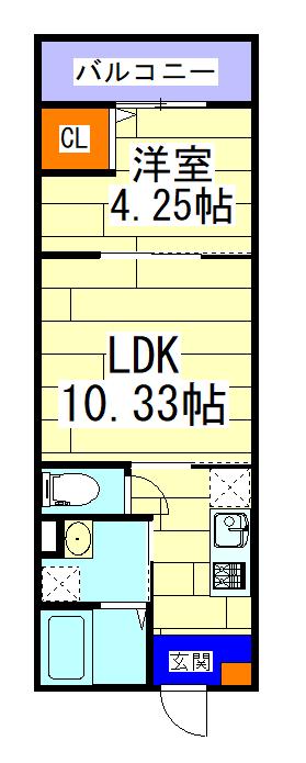 LIEN(1LDK/3階)の間取り写真