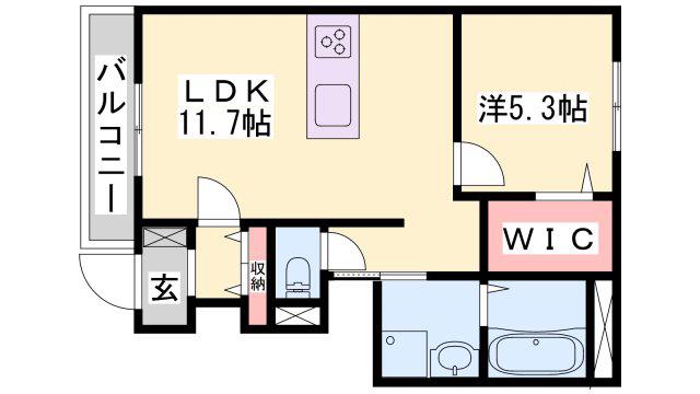 ラ・フレーズ 田寺(1LDK/1階)の間取り写真