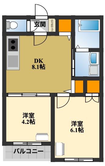 EST PARCA(2DK/2階)の間取り写真