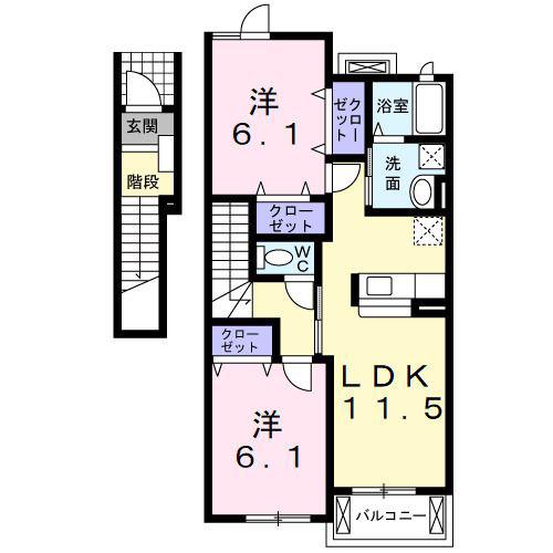 オーベルジーヌ・M(2LDK/2階)の間取り写真