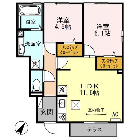 コンフォート大伴(2LDK/1階)の間取り写真