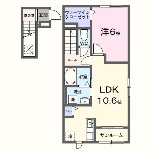 セレーノ渚西(1LDK/2階)の間取り写真