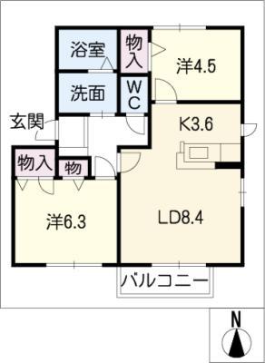 メ・ステッソA棟(2LDK/1階)の間取り写真