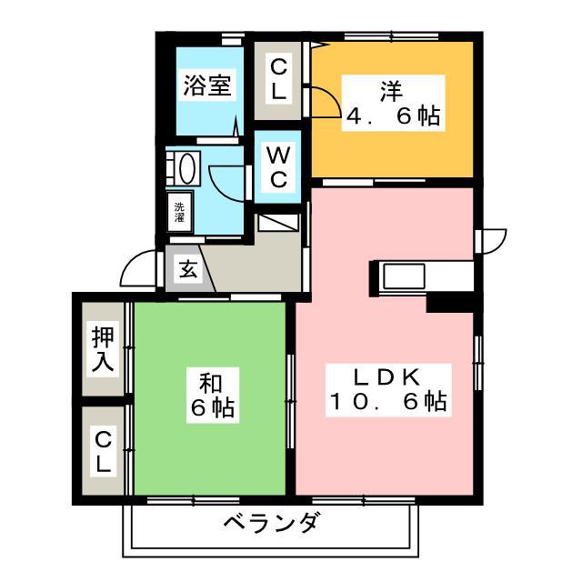 ビューハイム松野C(2LDK/1階)の間取り写真