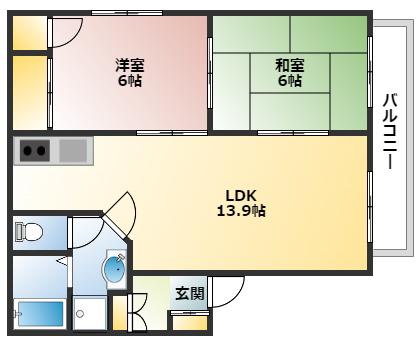リリアン庚午(2LDK/2階)の間取り写真