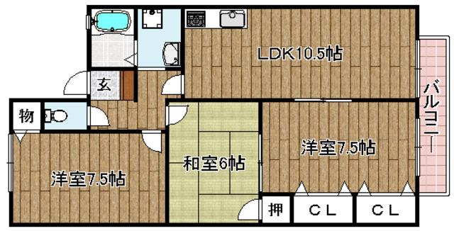 リヴェール深沢A棟(3LDK/1階)の間取り写真