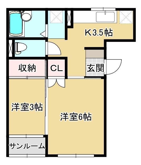 大友ハイツ(2K/3階)の間取り写真