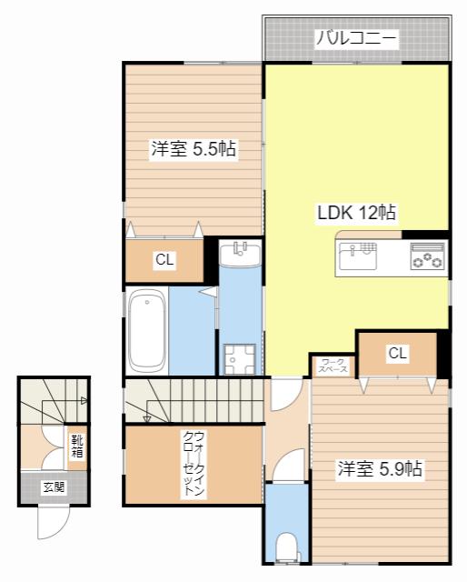 グランソレイユ(2LDK/2階)の間取り写真
