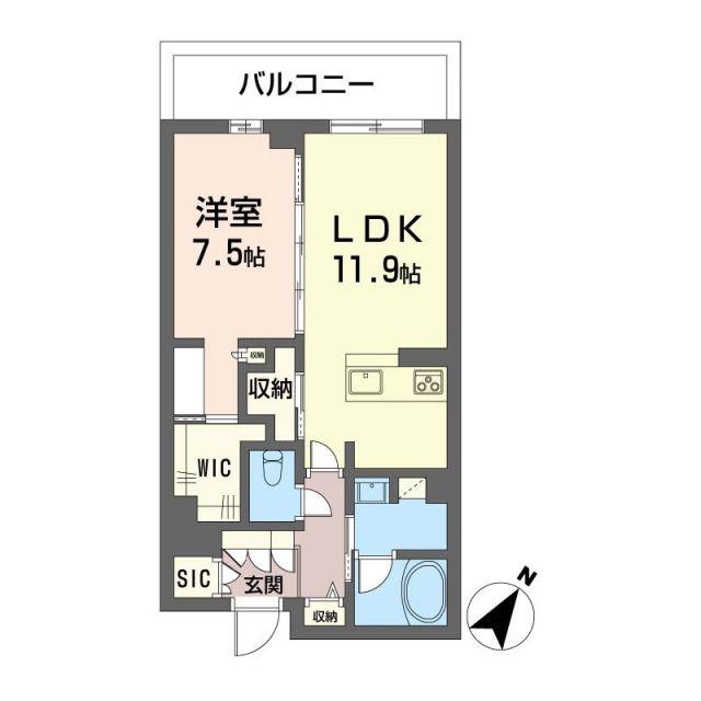 シモンイーストミソノ(1LDK/4階)の間取り写真
