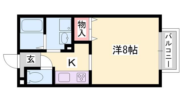 パセオ姫路 A棟(1K/2階)の間取り写真