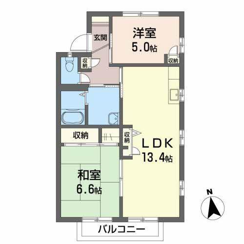 ヴェルジェKA(2LDK/2階)の間取り写真