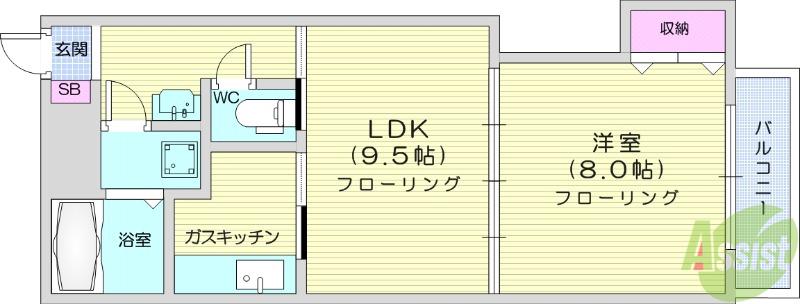 サンハイツⅦ(1LDK/7階)の間取り写真