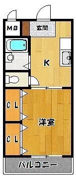 ヴェールヴィラ(1K/3階)の間取り写真