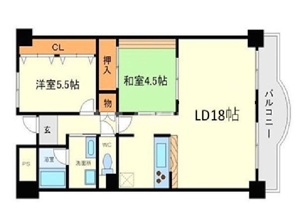 オーク千里山(2LDK/6階)の間取り写真