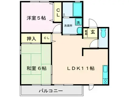 サンハイツII(2LDK/2階)の間取り写真