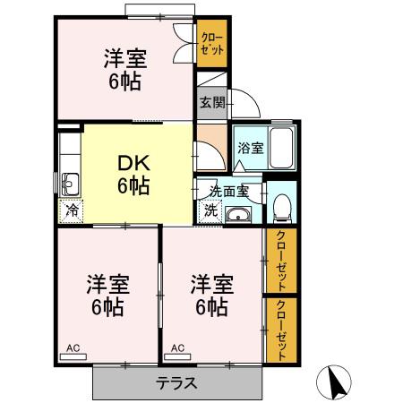 セジュール明石A棟(3DK/1階)の間取り写真