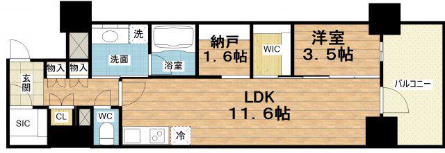 コンフォリア・リヴ北久宝寺Q(1SLDK/14階)の間取り写真
