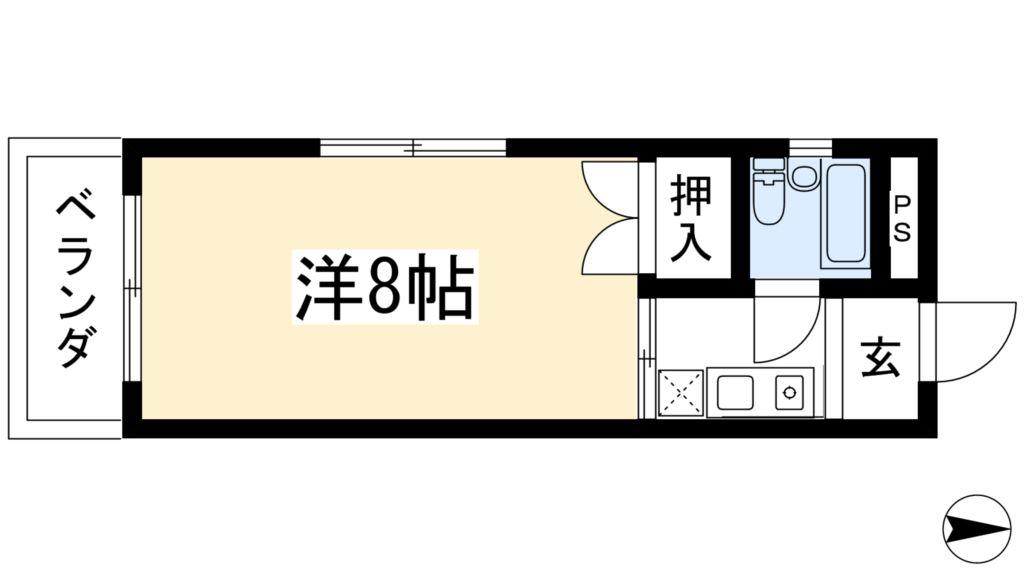 プロムナード宝ヶ池(1K/1階)の間取り写真