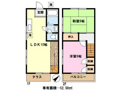 河原荘B棟(2LDK/2階)の間取り写真