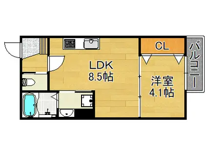 LIB鶴見橋 サウス(1LDK/3階)の間取り写真
