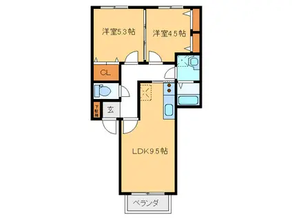 六本木ハイツ(2LDK/2階)の間取り写真