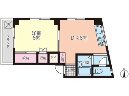 むつみハイツ(1DK/3階)の間取り写真