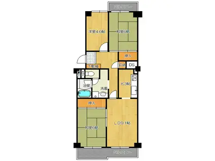 寝屋川東ファミリータウン東2番館(3LDK/2階)の間取り写真