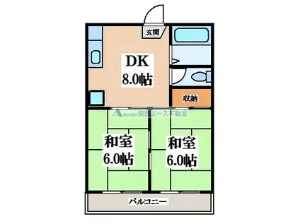 ファミール1号棟(2DK/2階)の間取り写真