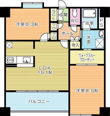 ルフォンド天神(2LDK/2階)の間取り写真
