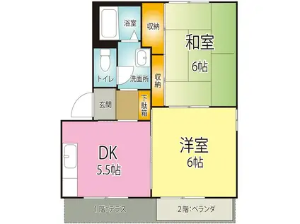 プルミエハイツ A棟(2DK/2階)の間取り写真