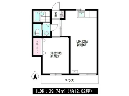 平和台ハイツ(1LDK/1階)の間取り写真
