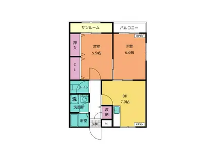 トゥーレル.ア.リジエール(2DK/3階)の間取り写真