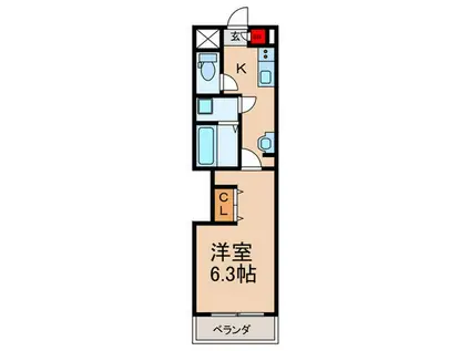 三熊ハイツ渚2号(1K/2階)の間取り写真