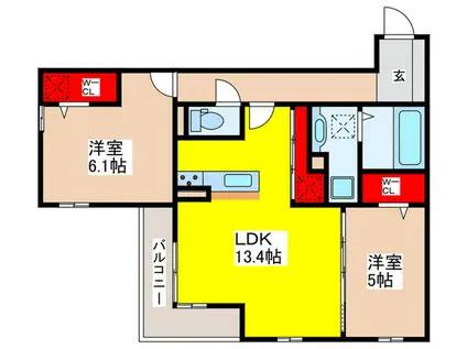 パサログランデ上野芝(2LDK/1階)の間取り写真