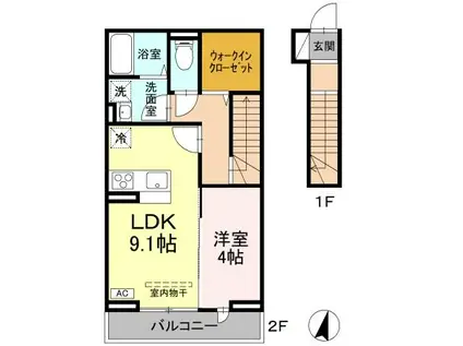 コンフォート W棟(1LDK/2階)の間取り写真