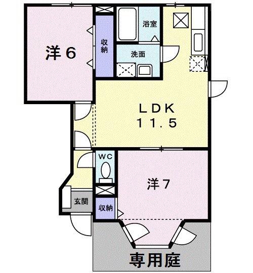 エスポワールB(2LDK/1階)の間取り写真