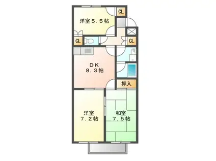 季楽荘(3DK/3階)の間取り写真