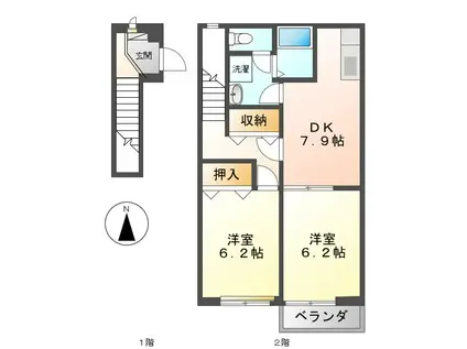 ORBLY MINAMI 1・2(2DK/2階)の間取り写真